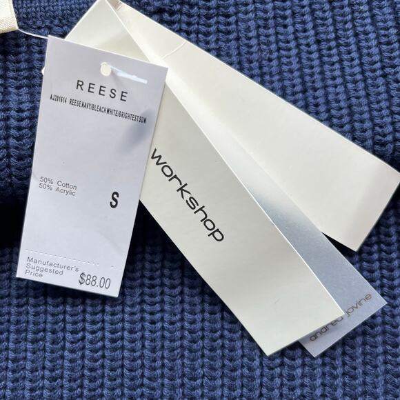 Workshop Andrea Jovine Reese Navy Blue White Yellow Colorblock Sweater NWT Small - Picture 9 of 10